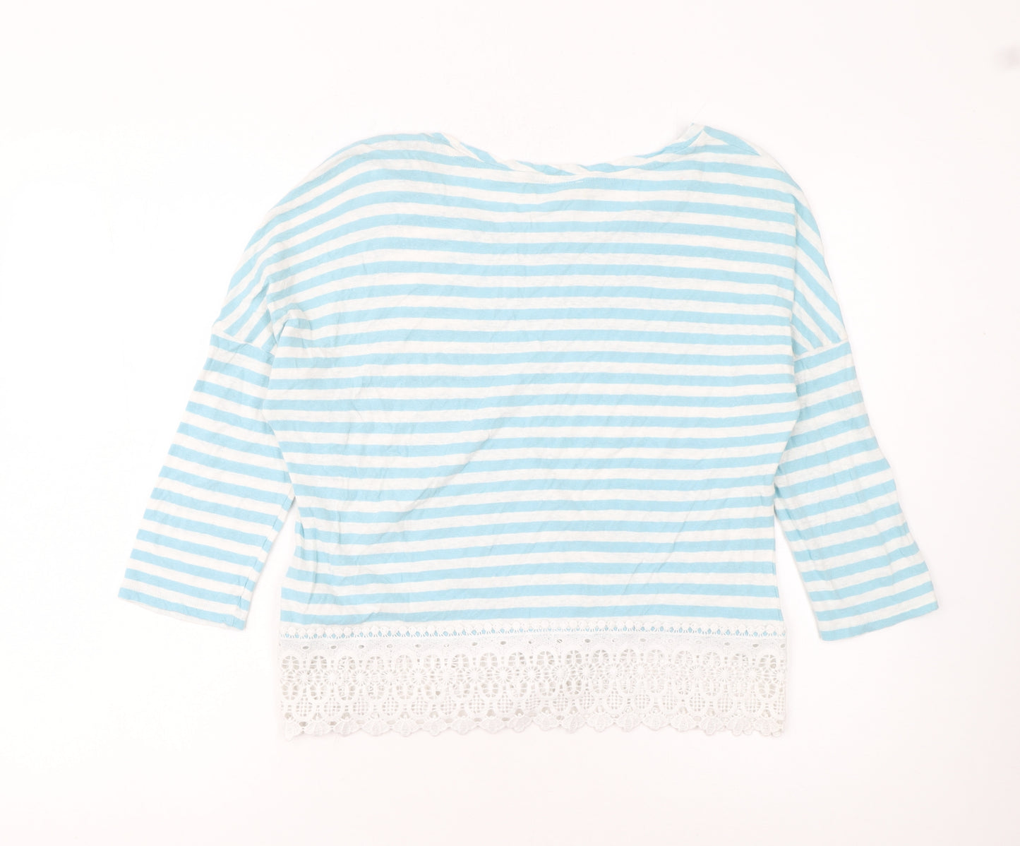Marks and Spencer Women’s Blue Striped Cropped 3/4 Sleeve T-Shirt Size 12