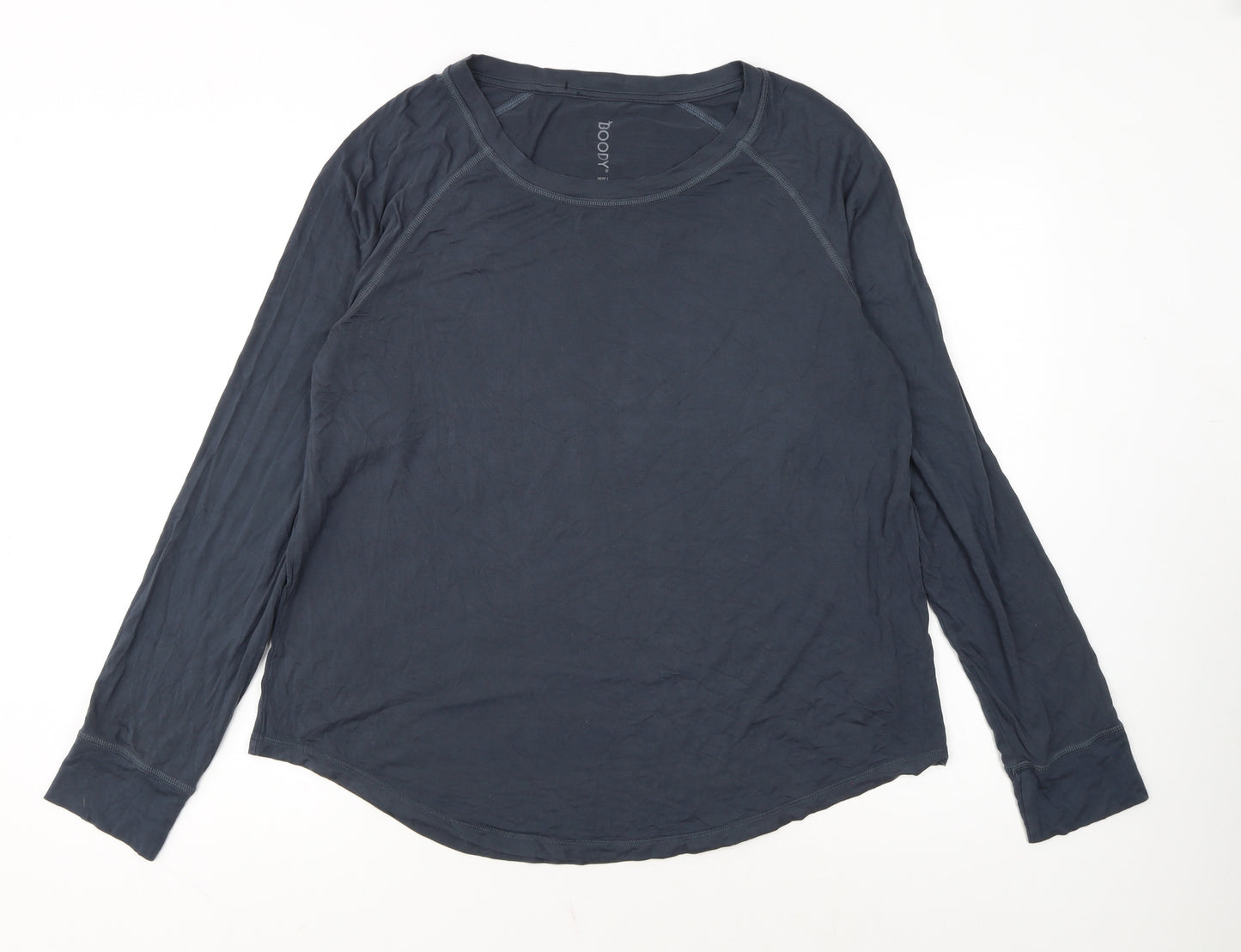 Boody Womens Blue Long Sleeve Basic Bamboo Jersey Top Size L