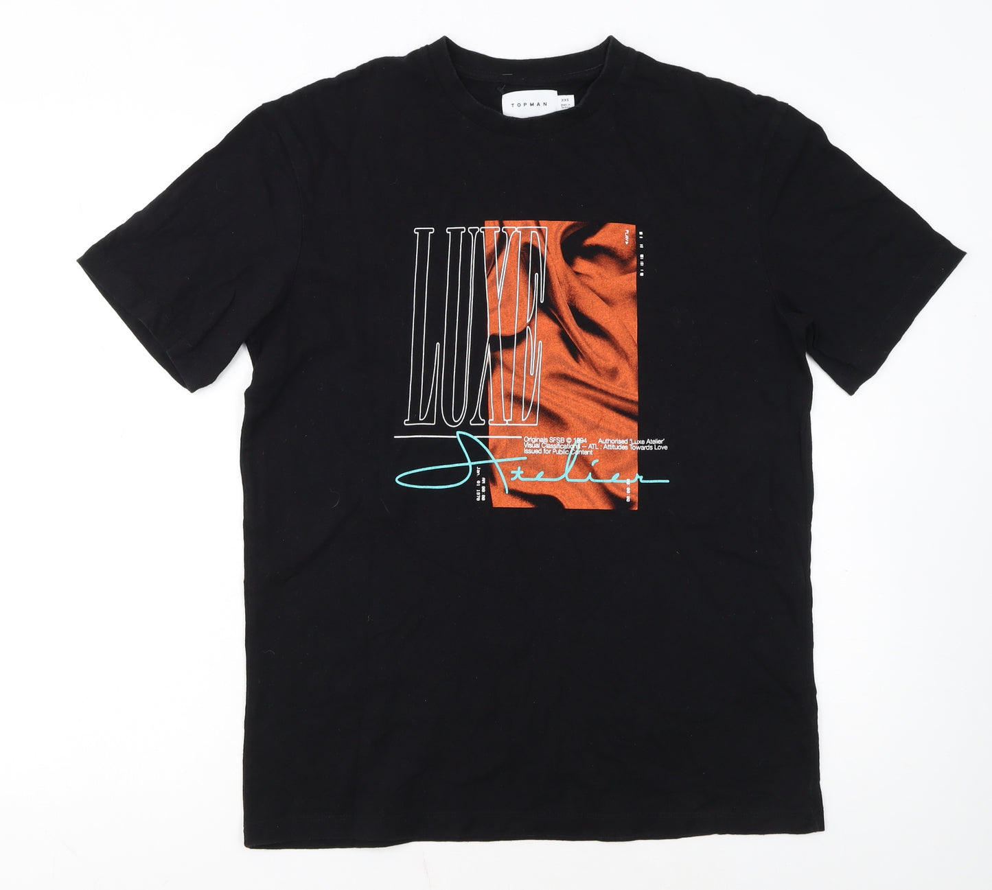 Topman Men's Black Graphic Luxe Crew Neck T-Shirt Size XS