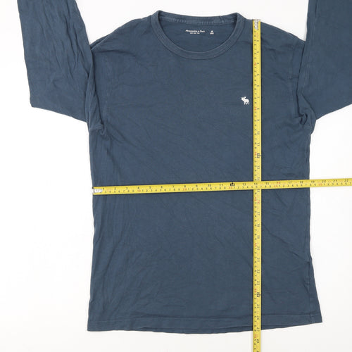 Abercrombie & Fitch Men's Blue Long Sleeve Soft A&F Crew Neck T-Shirt Size M