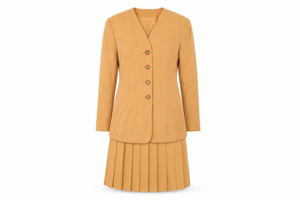 Front view of Bianca Women Beige Skirt Suit Set, size 8, Classic Two-Piece