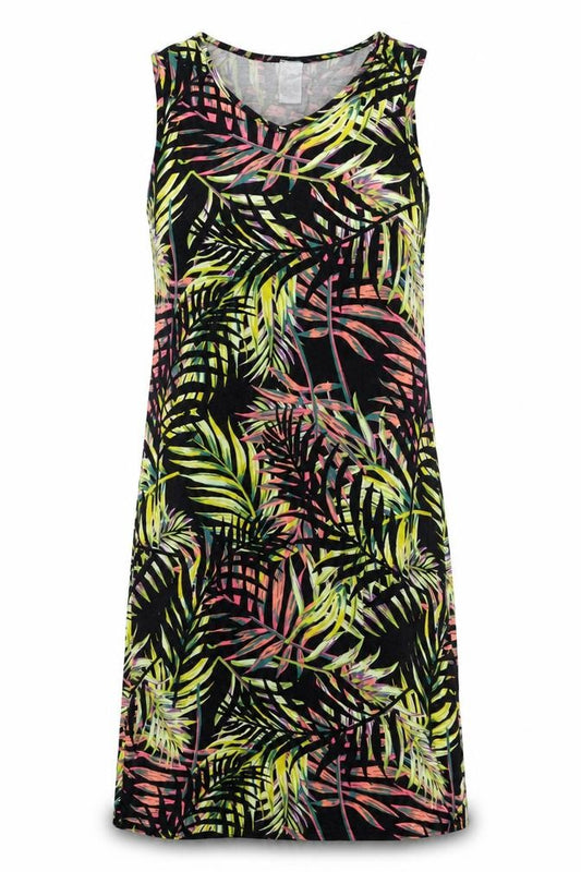 Front view of Good women’s multicoloured, size UK 10, tropical v-neck sleeveless tank dress