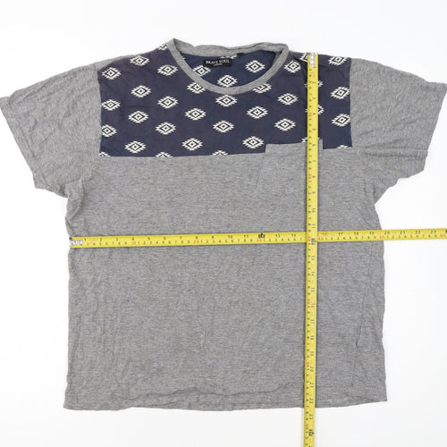Brave Soul Men's Grey Aztec Panel Crew Neck T-Shirt Size M Regular Fit
