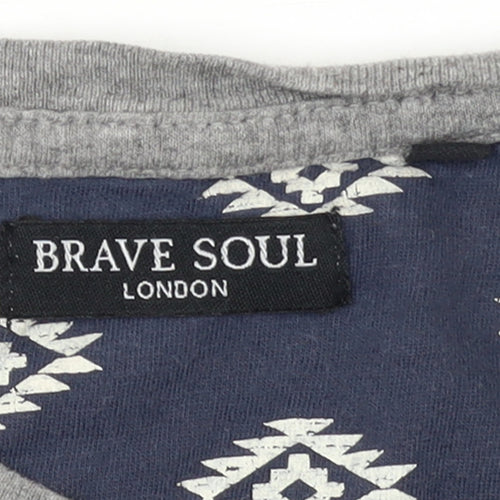 Brave Soul Men's Grey Aztec Panel Crew Neck T-Shirt Size M Regular Fit