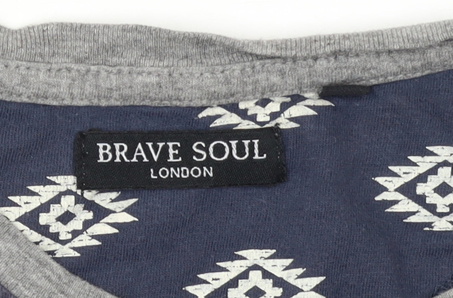 Brave Soul Men's Grey Aztec Panel Crew Neck T-Shirt Size M Regular Fit