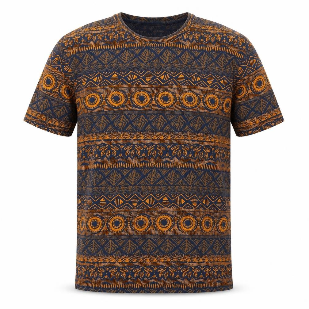 H&M Men’s Blue Aztec Print Cotton Crew Neck T-Shirt Size S