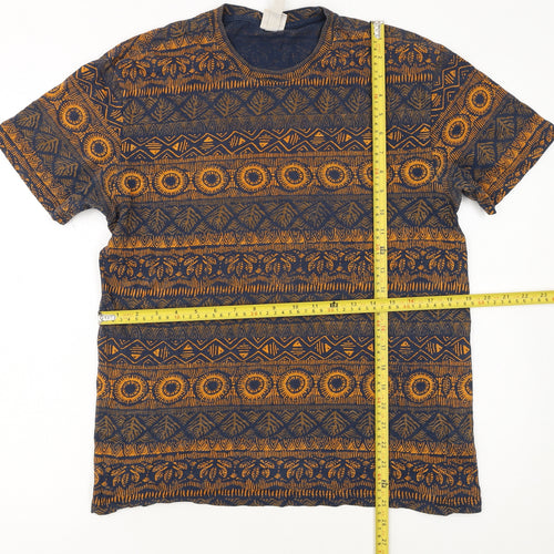 H&M Men’s Blue Aztec Print Cotton Crew Neck T-Shirt Size S