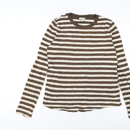 Jigsaw Womens Brown Striped Long Sleeve Cotton T-Shirt XS