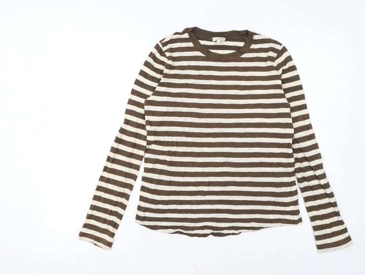 Jigsaw Womens Brown Striped Long Sleeve Cotton T-Shirt XS