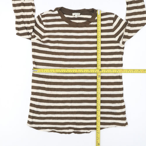 Jigsaw Womens Brown Striped Long Sleeve Cotton T-Shirt XS