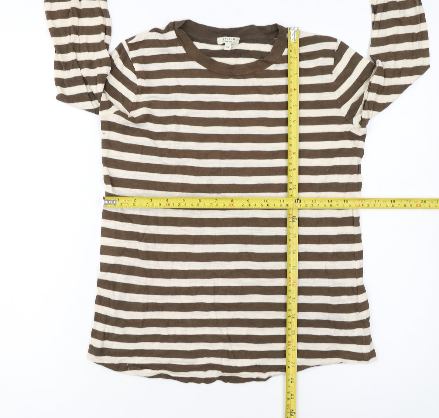 Jigsaw Womens Brown Striped Long Sleeve Cotton T-Shirt XS