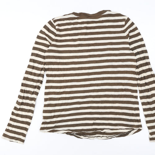 Jigsaw Womens Brown Striped Long Sleeve Cotton T-Shirt XS