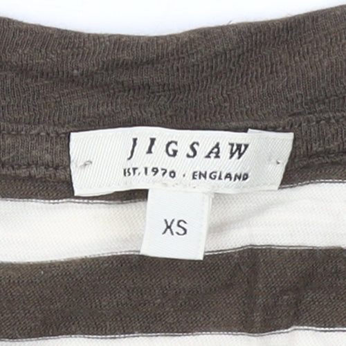 Jigsaw Womens Brown Striped Long Sleeve Cotton T-Shirt XS