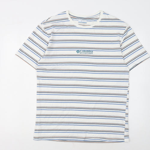 Columbia Men’s White Striped Cotton Crew Neck T-Shirt Size L