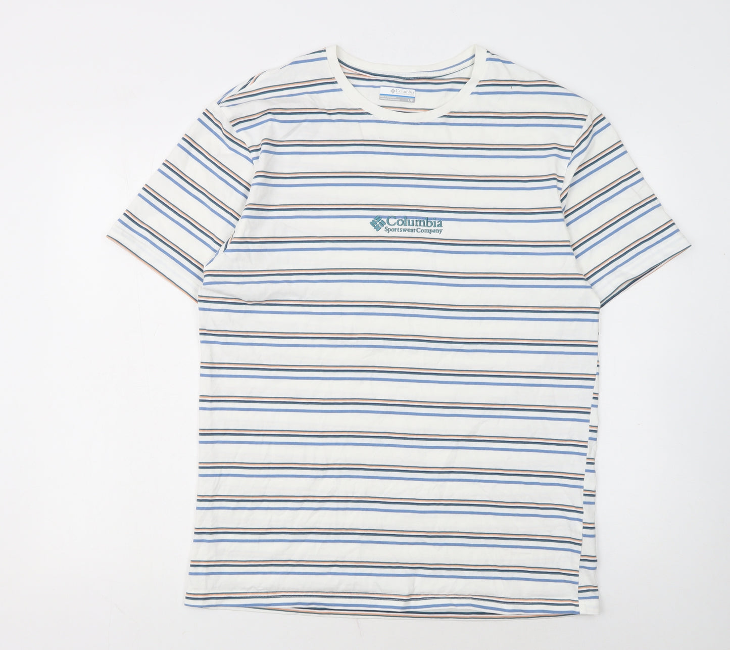 Columbia Men’s White Striped Cotton Crew Neck T-Shirt Size L