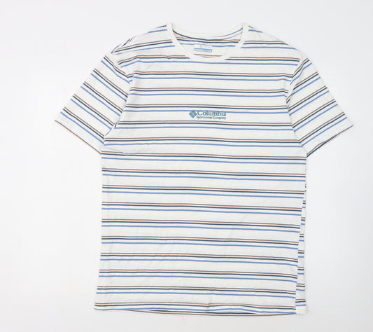 Columbia Men’s White Striped Cotton Crew Neck T-Shirt Size L