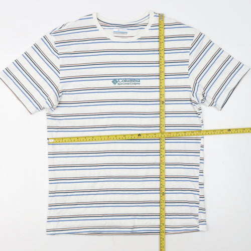 Columbia Men’s White Striped Cotton Crew Neck T-Shirt Size L