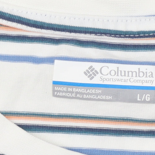 Columbia Men’s White Striped Cotton Crew Neck T-Shirt Size L