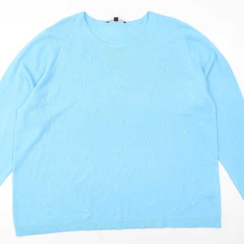 Zove Knitwear Women Blue Beaded Crew Neck Acrylic Jumper Size 20