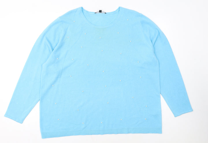 Zove Knitwear Women Blue Beaded Crew Neck Acrylic Jumper Size 20