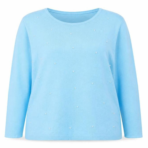Zove Knitwear Women Blue Beaded Crew Neck Acrylic Jumper Size 20