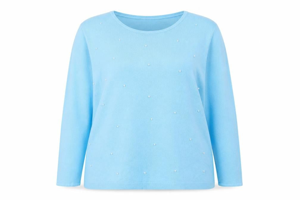 Zove Knitwear Women Blue Beaded Crew Neck Acrylic Jumper Size 20