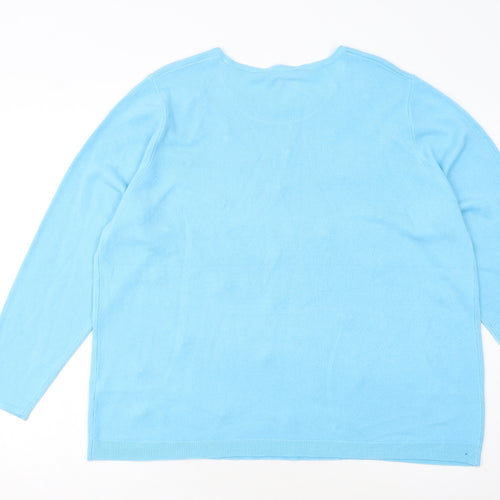 Zove Knitwear Women Blue Beaded Crew Neck Acrylic Jumper Size 20