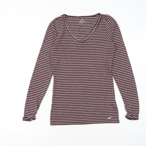 Hollister Womens Multicoloured Striped V-Neck Long Sleeve T-Shirt XS