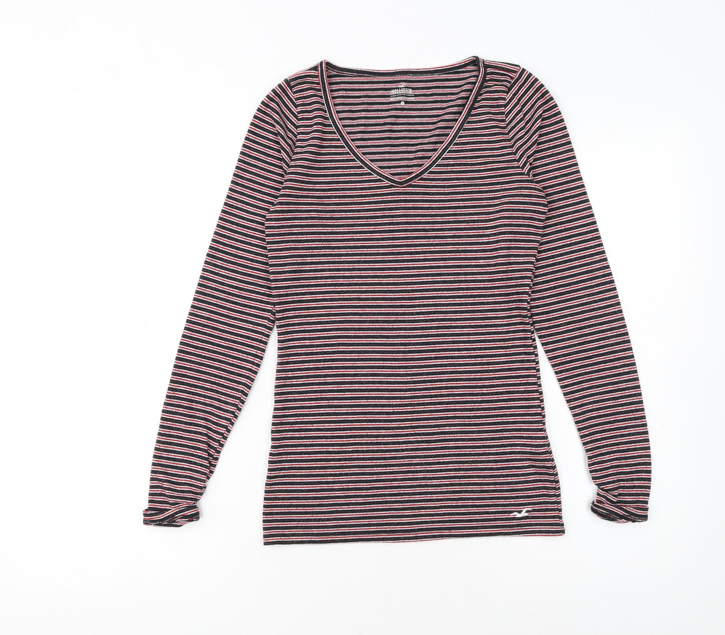 Hollister Womens Multicoloured Striped V-Neck Long Sleeve T-Shirt XS