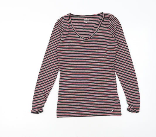 Hollister Womens Multicoloured Striped V-Neck Long Sleeve T-Shirt XS