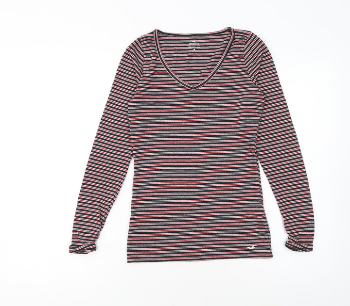 Hollister Womens Multicoloured Striped V-Neck Long Sleeve T-Shirt XS