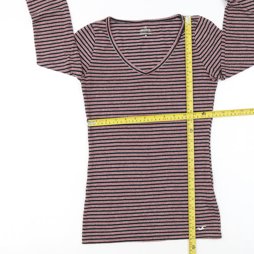 Hollister Womens Multicoloured Striped V-Neck Long Sleeve T-Shirt XS