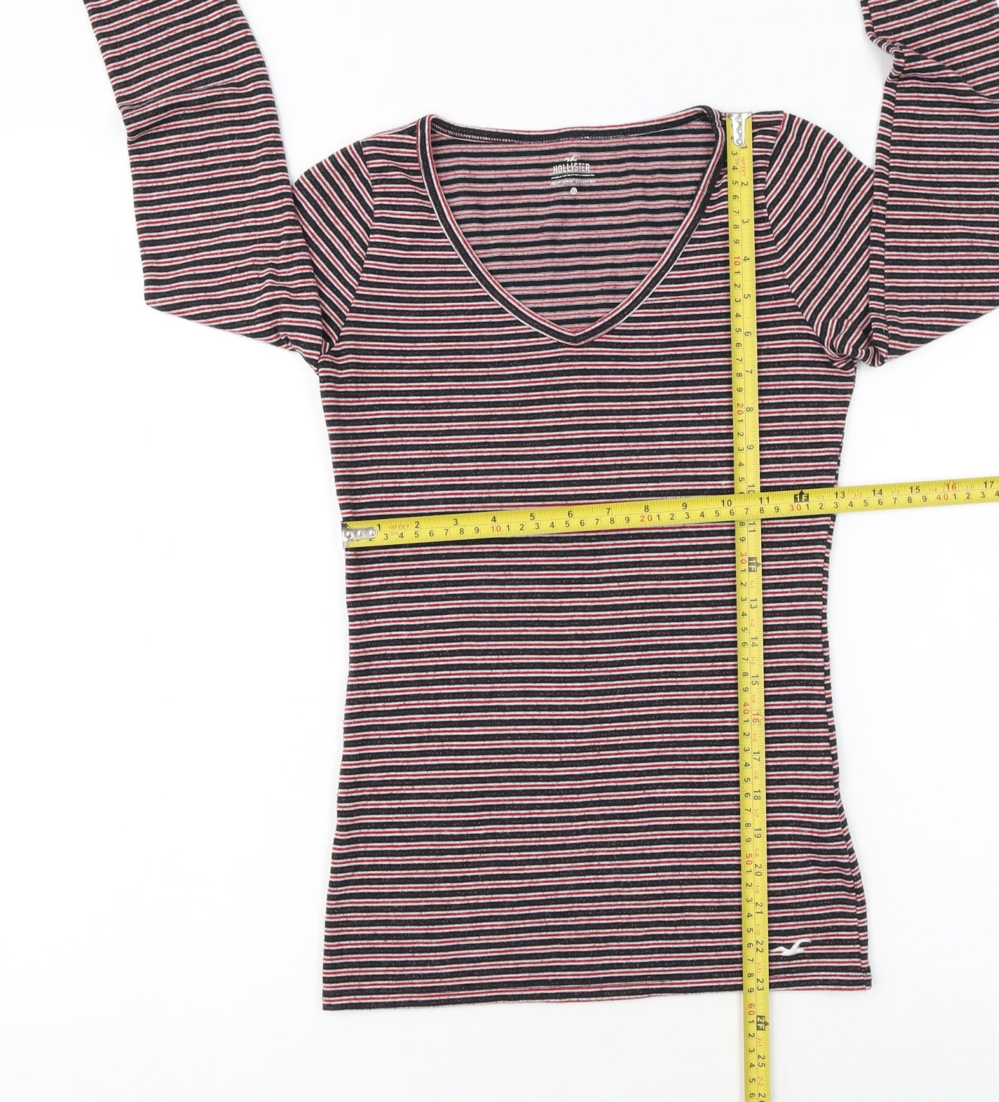 Hollister Womens Multicoloured Striped V-Neck Long Sleeve T-Shirt XS