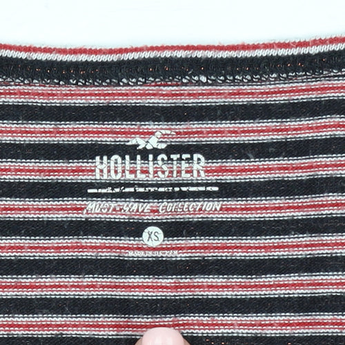 Hollister Womens Multicoloured Striped V-Neck Long Sleeve T-Shirt XS