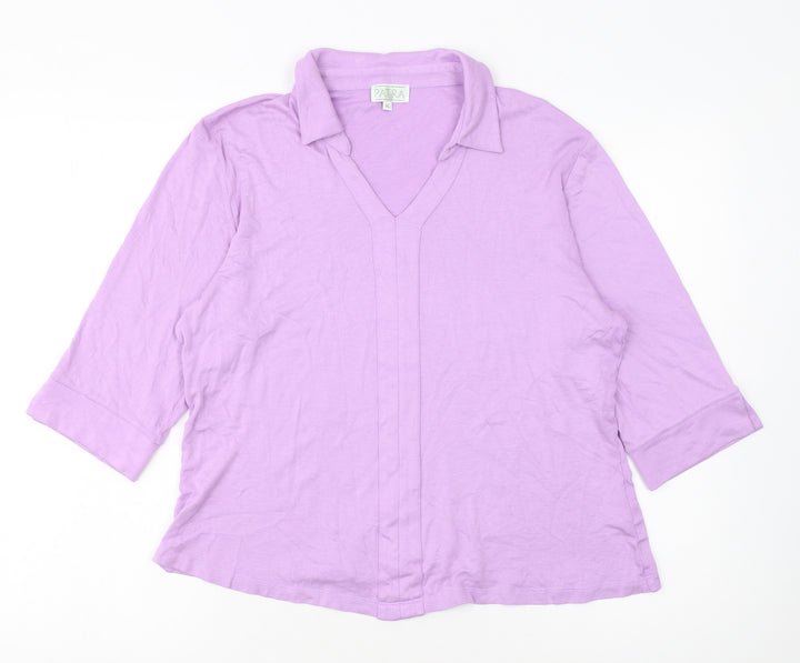 Patra Women’s Purple Bamboo Blend 3/4 Sleeve V-Neck Blouse XL