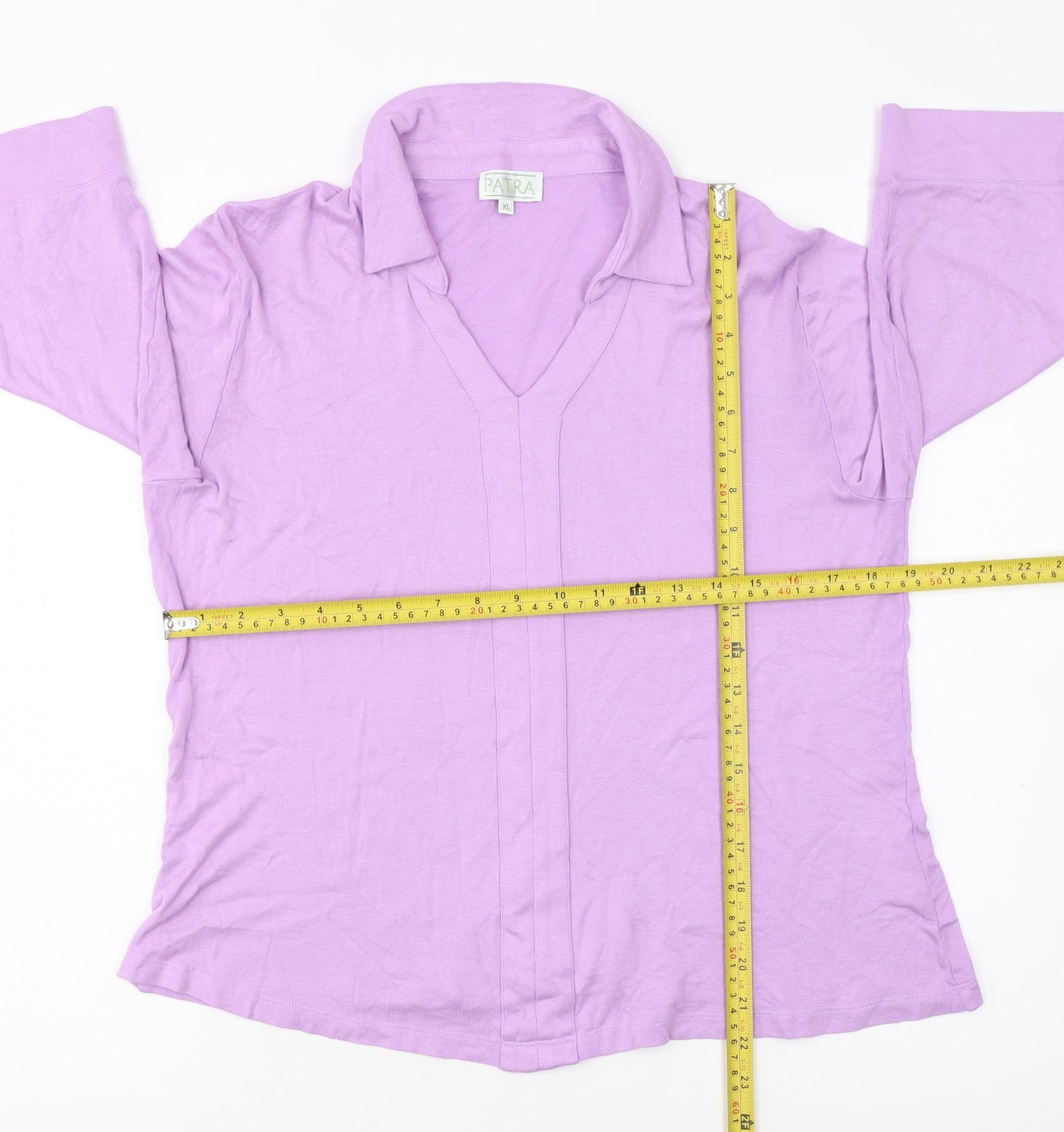 Patra Women’s Purple Bamboo Blend 3/4 Sleeve V-Neck Blouse XL