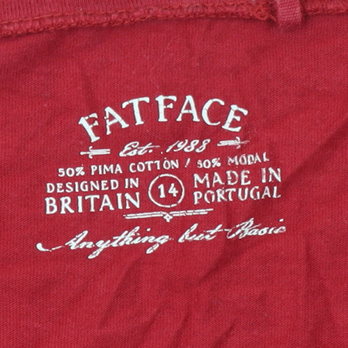 FatFace Women's Red 3/4 Sleeve Basic Jersey T-Shirt Size 14