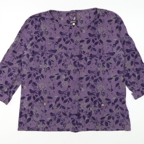 Mantaray Womens Purple Floral Cotton Tunic Blouse Size 14