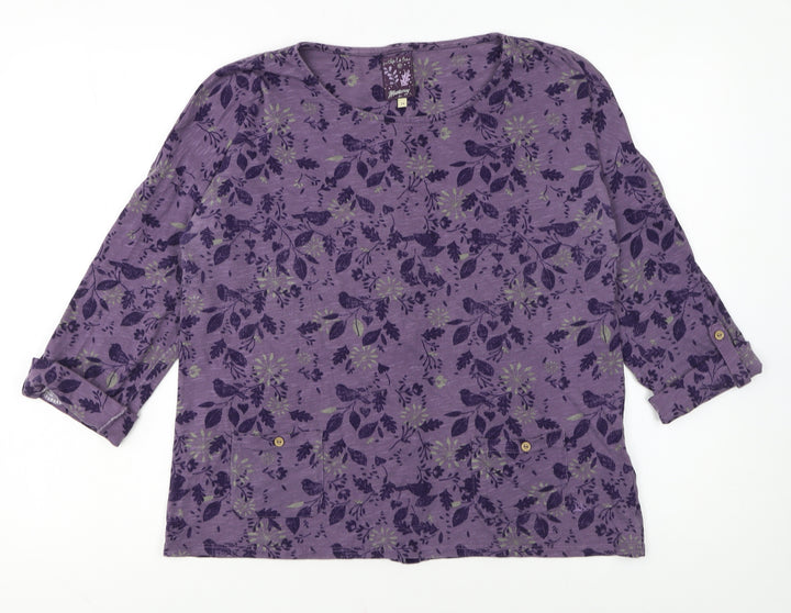 Mantaray Womens Purple Floral Cotton Tunic Blouse Size 14