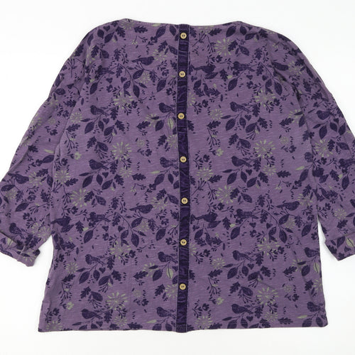 Mantaray Womens Purple Floral Cotton Tunic Blouse Size 14