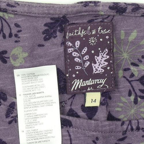 Mantaray Womens Purple Floral Cotton Tunic Blouse Size 14