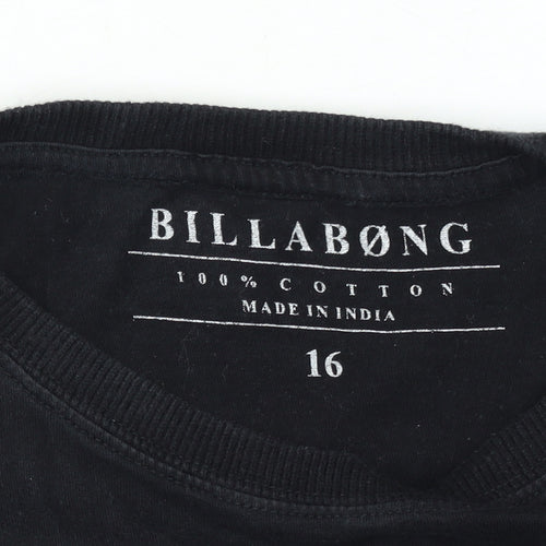Billabong Boys Black Graphic Skull T-Shirt 16 Years 100% Cotton
