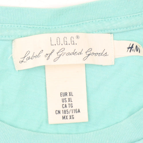 H&M L.O.G.G. Men's Blue Graphic Print Cotton T-Shirt XL