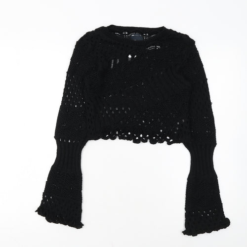 ASOS DESIGN Women's Black Crochet Long Sleeve Pullover Jumper Size 8