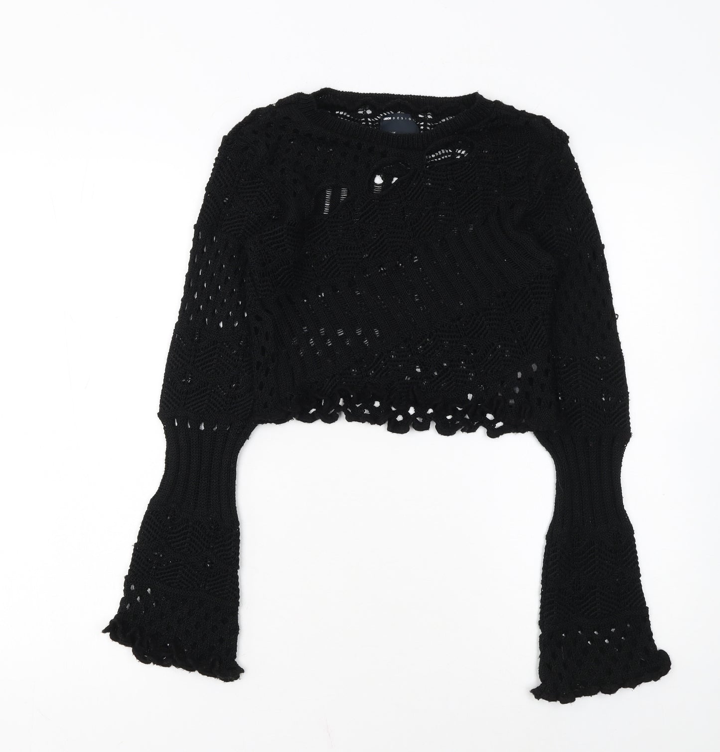 ASOS DESIGN Women's Black Crochet Long Sleeve Pullover Jumper Size 8