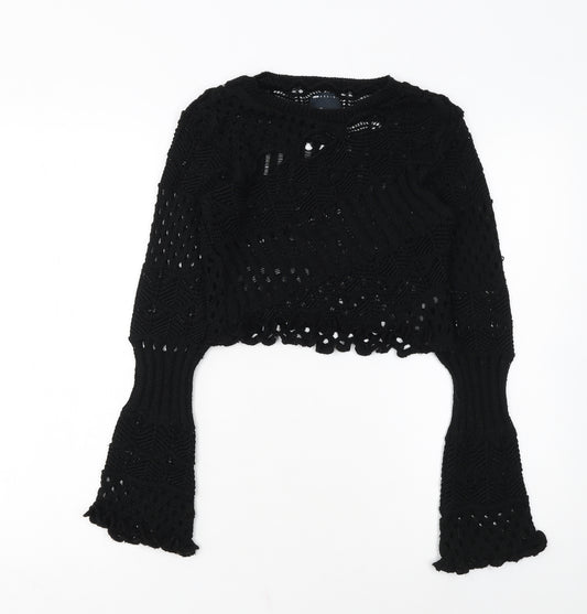 ASOS DESIGN Women's Black Crochet Long Sleeve Pullover Jumper Size 8