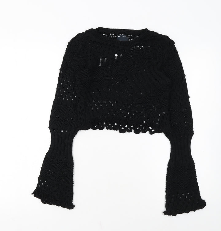 ASOS DESIGN Women's Black Crochet Long Sleeve Pullover Jumper Size 8