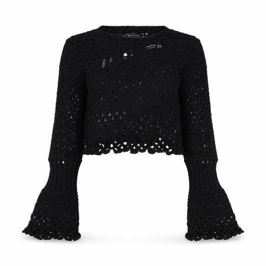 Front view of ASOS DESIGN Women's Black Crochet Long Sleeve jumper, size 8