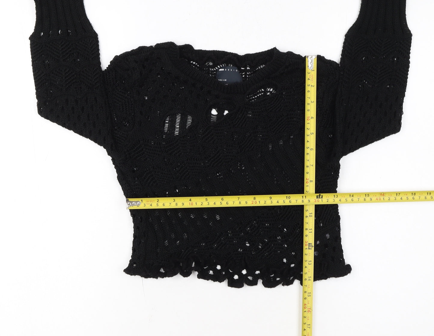 ASOS DESIGN Women's Black Crochet Long Sleeve Pullover Jumper Size 8