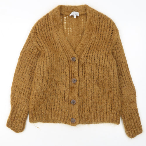 & Other Stories Women Brown XS Chunky Knit Mohair Wool Cardigan